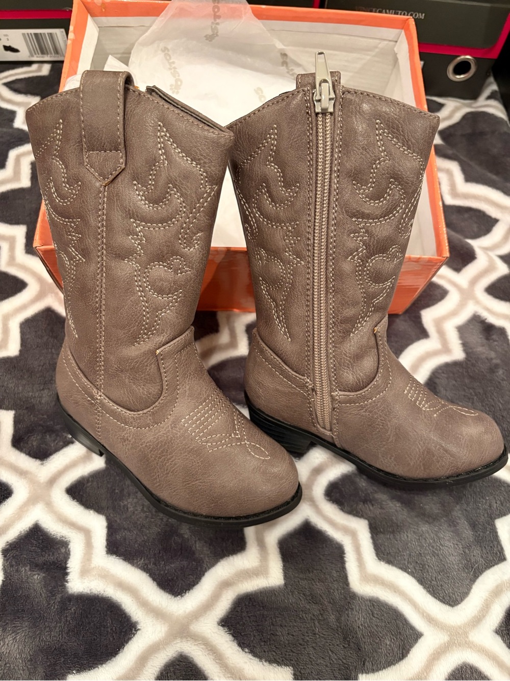 Kids Taupe Western Zip-Up Cowboy Boots